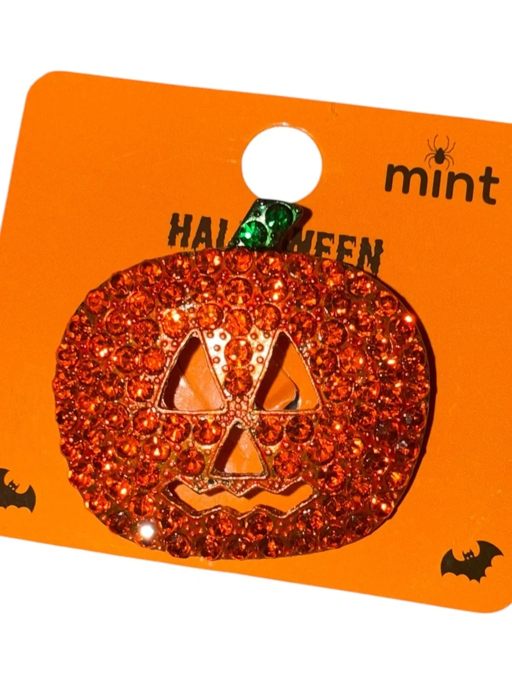 Mint Orange Sparkling Jack-O'-Lantern Brooch